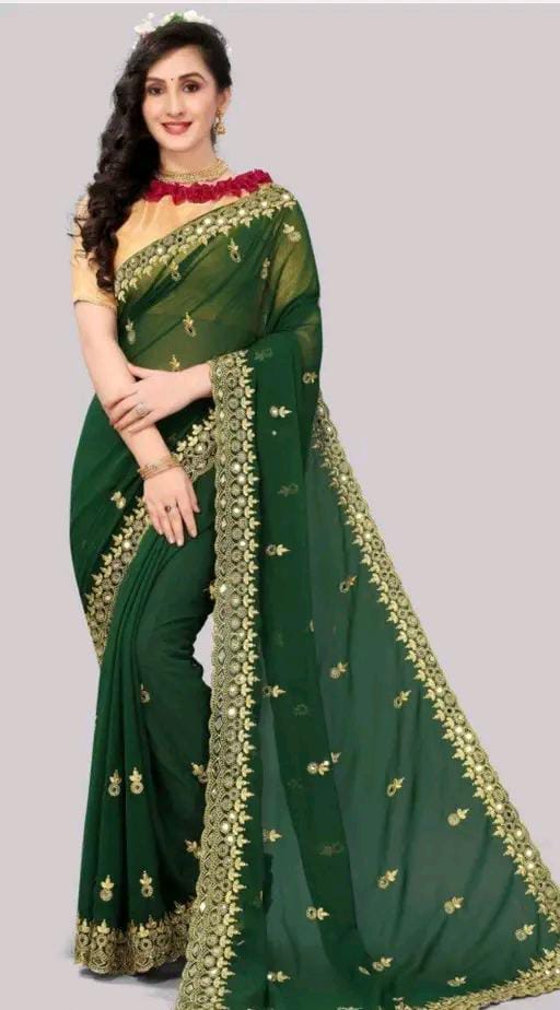 Gabani Fashion Cutwork Mirror Saree