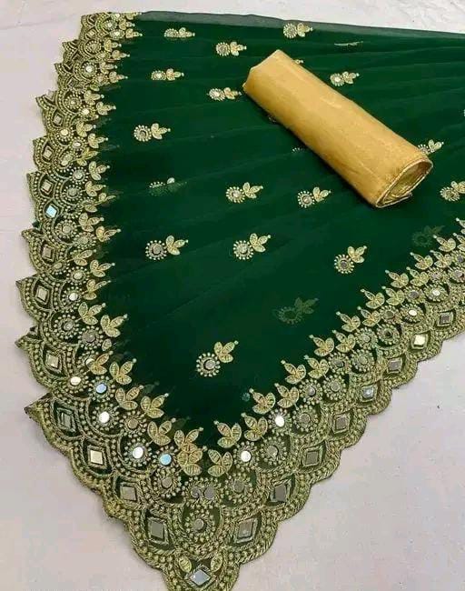 Gabani Fashion Cutwork Mirror Saree