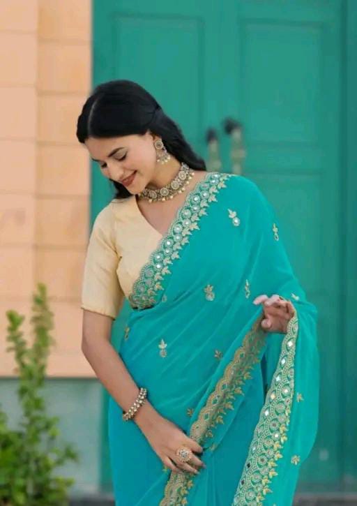 Gabani Fashion Cutwork Mirror Saree