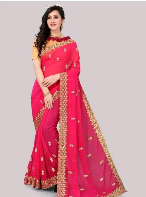 Gabani Fashion Cutwork Mirror Saree