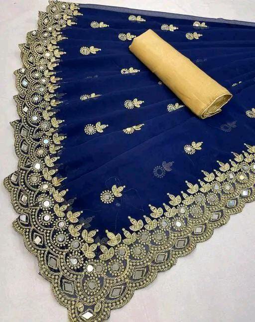 Gabani Fashion Cutwork Mirror Saree