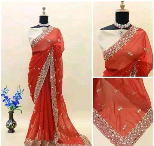Gabani Fashion Cutwork Mirror Saree