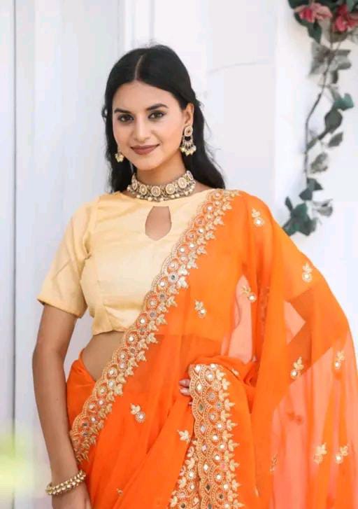 Gabani Fashion Cutwork Mirror Saree